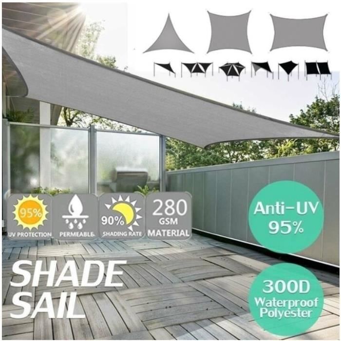 Voile dOmbrage Rectangle NEUFU - 2x5m Gris - Imperméable et Anti-UV en Polyester 420D Oxford