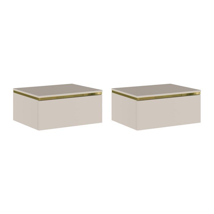 Lot de 2 tables de chevet suspendues avec 1 tiroir - Beige et doré - VUKIA