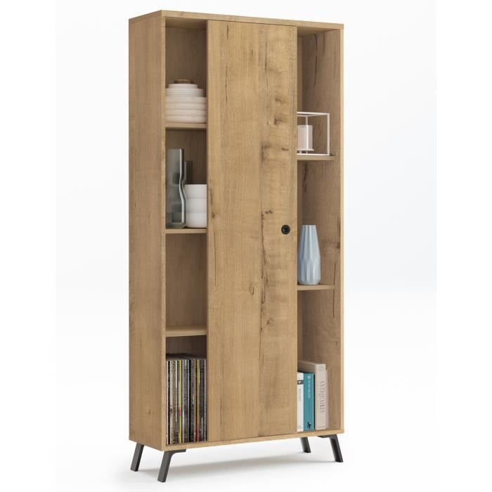 Bibliothèque Etagère Tampa à 1 porte coulissante coloris chêne doré - Hauteur 180 x Longueur 80 x Profondeur 33 cm Bibliothèque Etagère Tampa à 1 porte coulissante coloris chêne doré - Hauteur 180 x Longueur 80 x Profondeur 33 cm