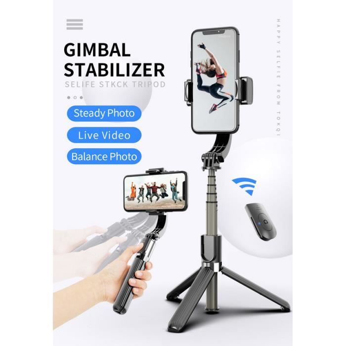 Qumox Perche Selfie Trépied Bluetooth avec Stabilisateur, Gimbal Stabilisateur 1 Axe Anti-tremblement, Mini Selfie Stick Extensible