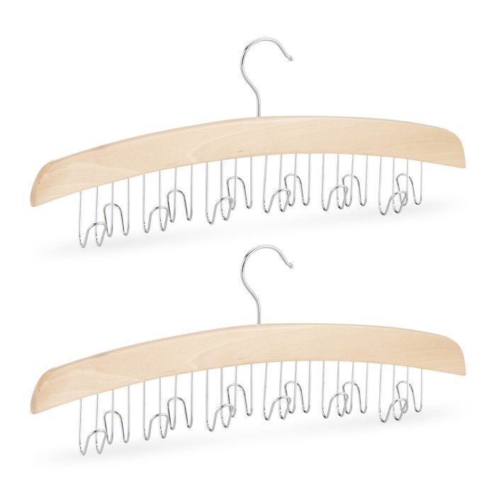 Relaxdays porte-ceintures pour armoire lot de 2 12 ceintures crochets 360° bois de lotus 17x43x5 cm naturel/argent