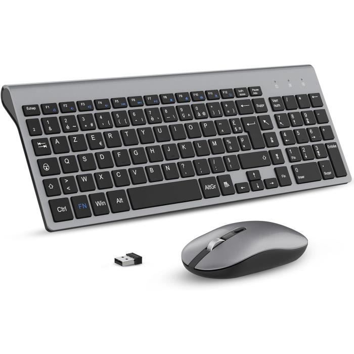 Clavier Souris Sans Fil AZERTY Cimetech - Set Argent PC/Mac