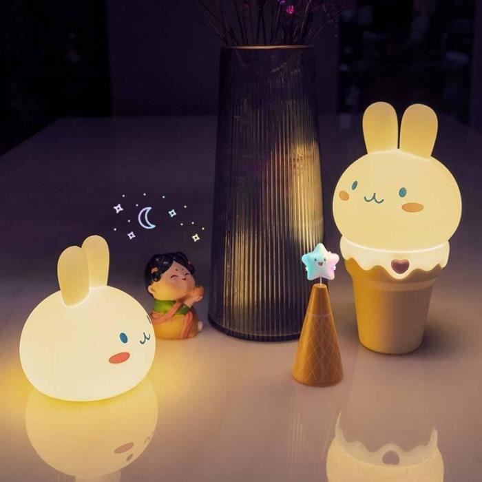 Veilleuse Tactile Lapin En Silicone RuiDay - Rechargeable, 3 Niveaux De Luminosité - Timer 15/30 Min - Pour Enfants, Chambre Bébé