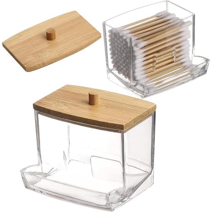 ARTGHJL Lot De 3 Boîtes Coton-Tiges Acrylique & Bambou – Distributeur Coton, Boules De Coton, Cotons Démaquillants – Rangement Salle De Bain Élégant