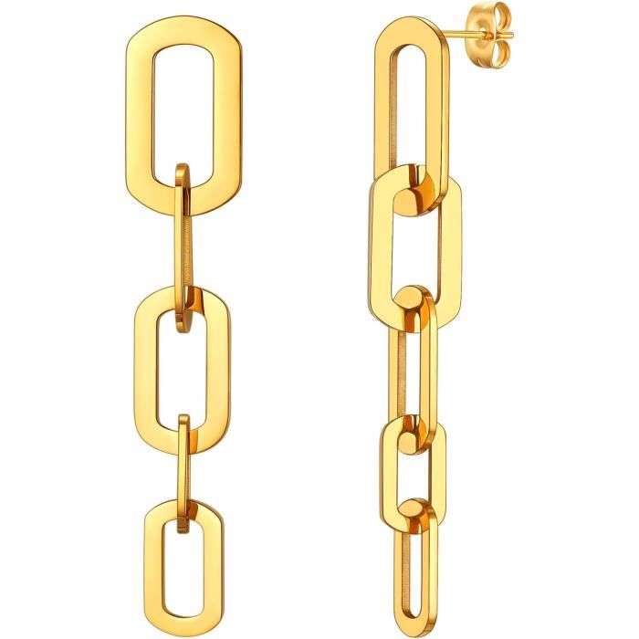 Boucles D'oreilles Pendantes Demi-cercle Jaune Foncé Avec Chaîne - Fermoir Dormeuse