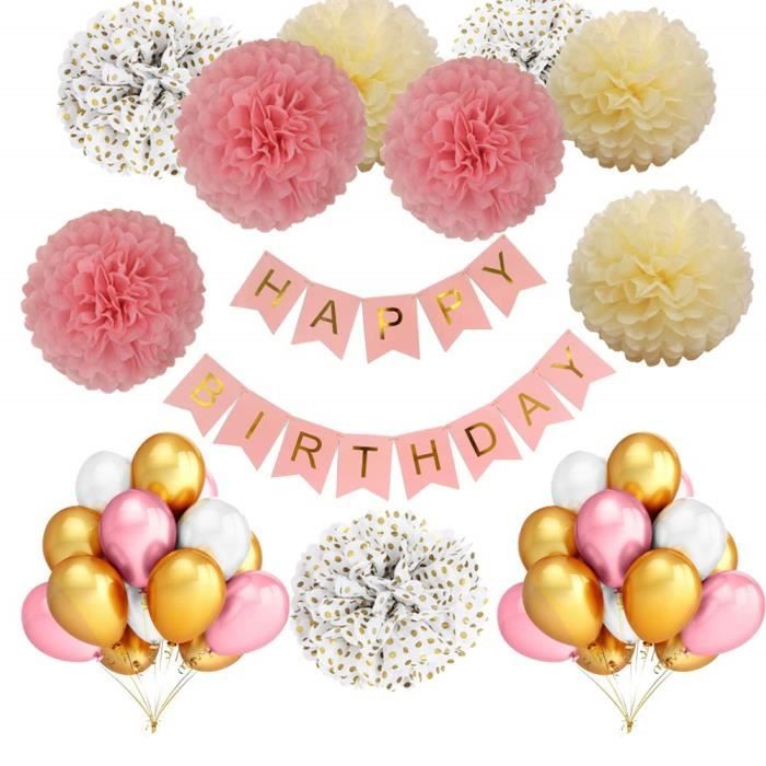 Joyeux anniversaire Décorations de Fête Bunting Bannière Ballons à Gland Pompons à Suspendre