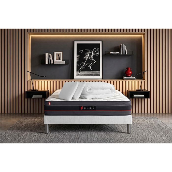 Pack matelas mémoire de forme + sommier + couette + oreillers - SOMNESS - REGEN - Ferme - HR - A lattes
