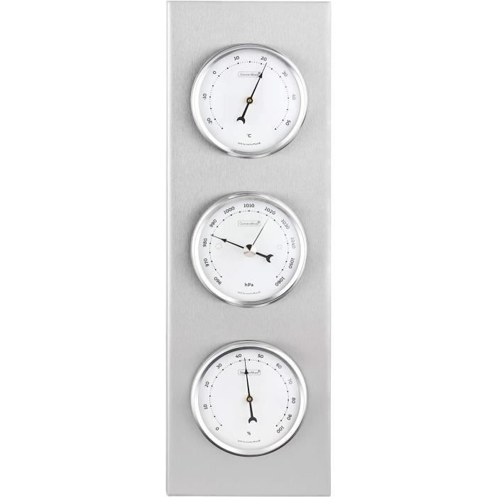Station Météo Analogique Airself - Baromètre, Thermomètre, Hygromètre Inox Pour Intérieur/extérieur