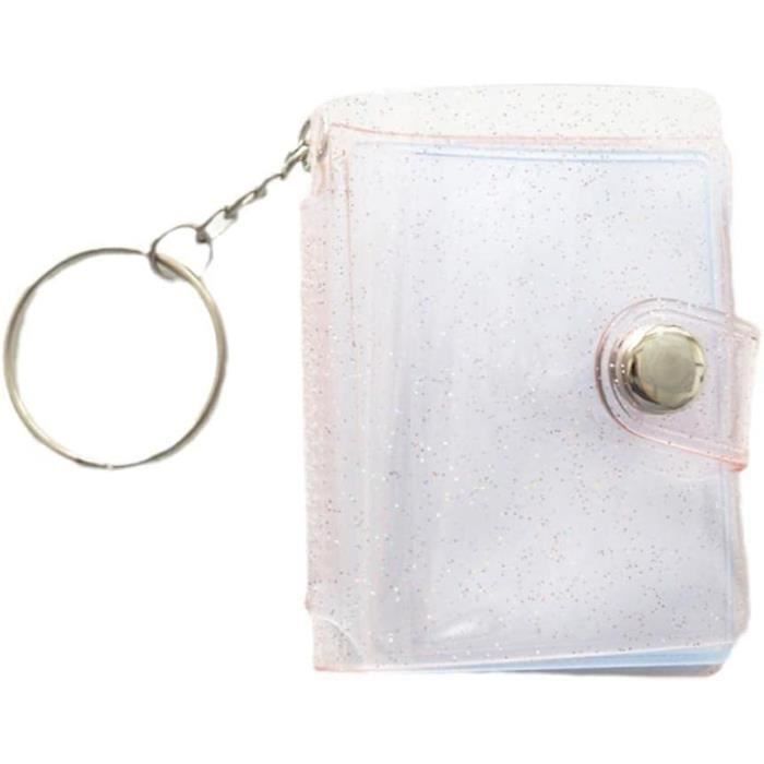 Porte-clés Mini Album Photo 24 Poches - Classeur Anneau Transparent Pour Photos, Tickets - Cadeau Original Anniversaire, Mariage, école - Format Compact 5x3,5 Cm