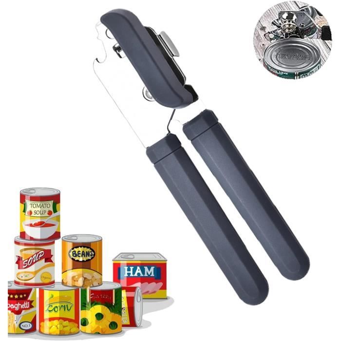 Ouvre-Boîte Manuel 2 En 1 Avec Décapsuleur - Ouvre-Boîte Sécurité Ergonomique Acier Inoxydable Noir