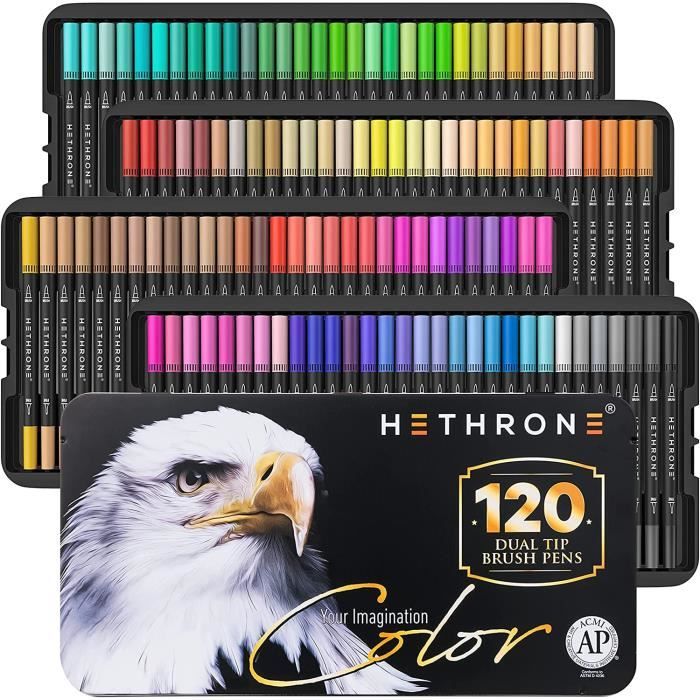 Hethrone Feutre Coloriage Adulte Enfant 120 Couleurs Feutres Pinceaux
