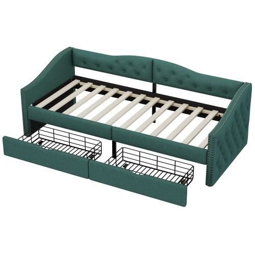 Canapélit , lit de repos simple avec tiroirs, grand espace de rangement, vert,Espace de