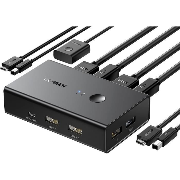 Commutateur KVM USB-C 2 Entrées / 1 Sortie HDMI 4K - Partage écran Entre 2 PC - 8