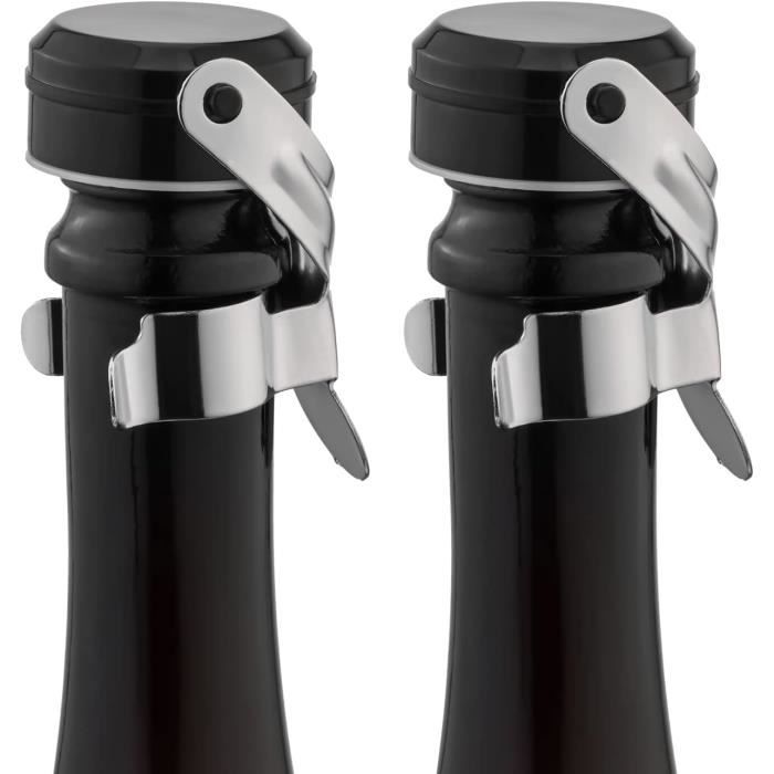 Bouchons Champagne Réutilisables WOTOR - Acier Inoxydable Étanche - Lot De 2 Noir