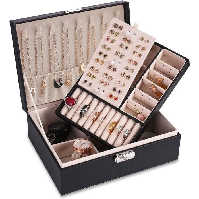 Boîte À Bijoux De Voyage, Boîte À Bijoux Portable En Cuir Matelassé Pour Femmes Et Filles