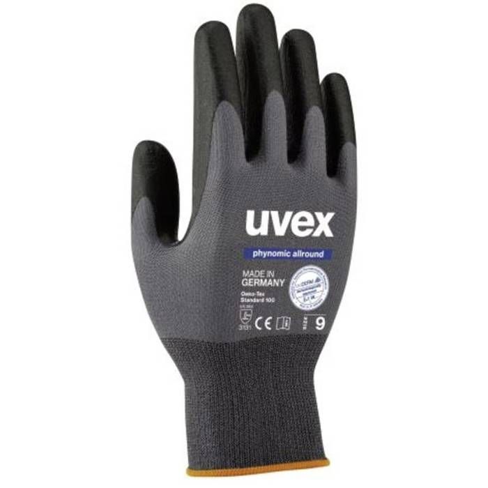 Gants De Travail Uvex Phynomic Allround Taille 9 - 1 Pièce - Gris/noir - Pour Usage Professionnel