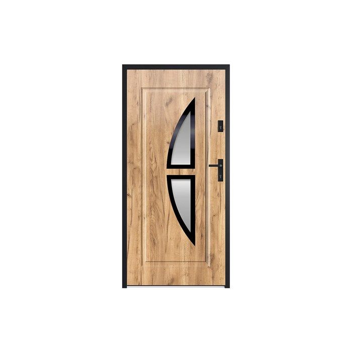 Porte dentrée en acier vitrée et inox H207 x L100 cm effet chêne - épaisseur 55 mm - poussant gauche - COVAS