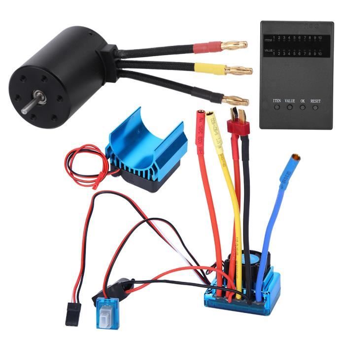 Combo Brushless 1/10, Ensemble de Moteur sans Brosse de Voiture RC, 3650 4500KV Moteur sans Brosse 60A ESC Carte de Programmation Ensemble de Dissipateur de Chaleur pour Voiture