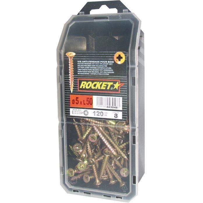Vis Rocket 5x50 mm Filetage total Tête fraisée Pozi Acier bichromaté