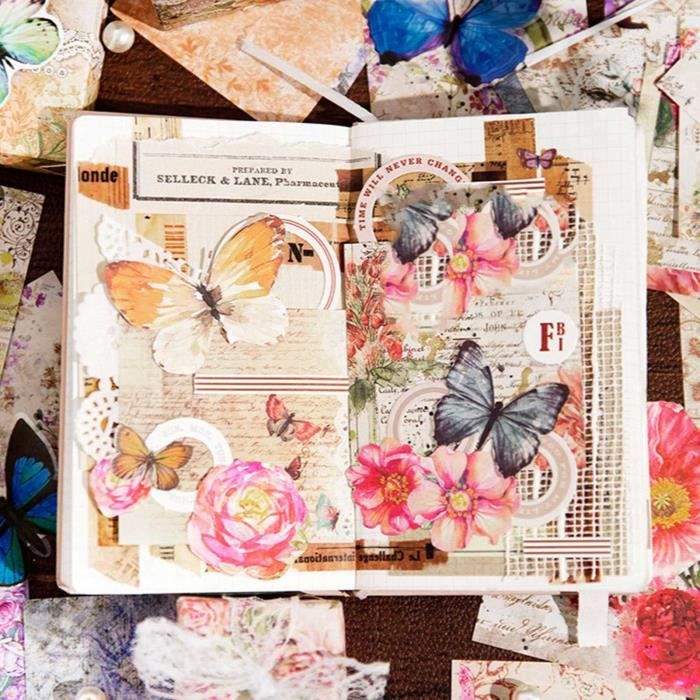 200 Feuilles Scrapbook Papier Décoratif Fleurs Plantes pour DIY Arts Crafts