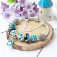 18CM Bleu Charms Bracelet Pandora style bijoux Femme CZ Trèfle Charms Femme-1