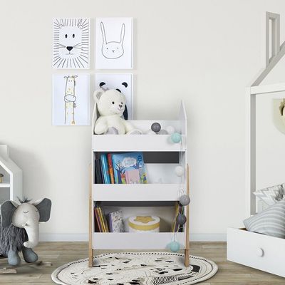 Relaxdays Meuble Rangement Enfant 3 Cases Roulettes Blanc - Bibliothèque Chambre 60x102x30cm
