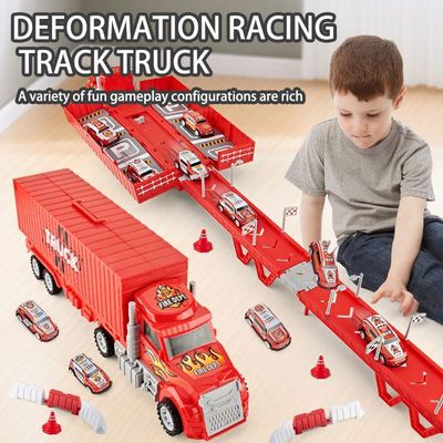 Camion Transporteur Avec 8 Mini-Voitures Et Circuit Pliable – 156 Cm De Piste – Jouet Éducatif 2-6 Ans – Cadeau Idéal Pour Garçons Et Filles
