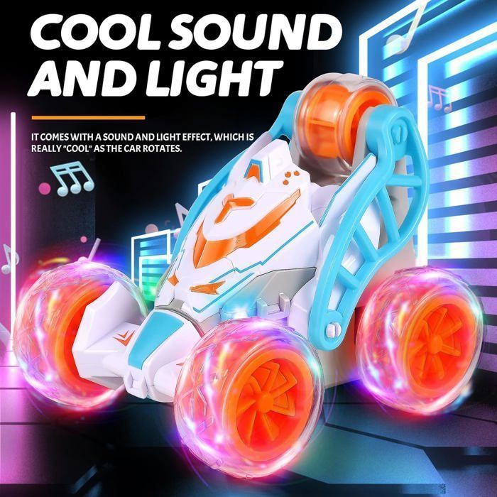Kizeefun Voiture RC Tout Terrain – 2,4 GHz, LED, Musique, Rotation 360°, Rechargeable, Cadeau Enfant