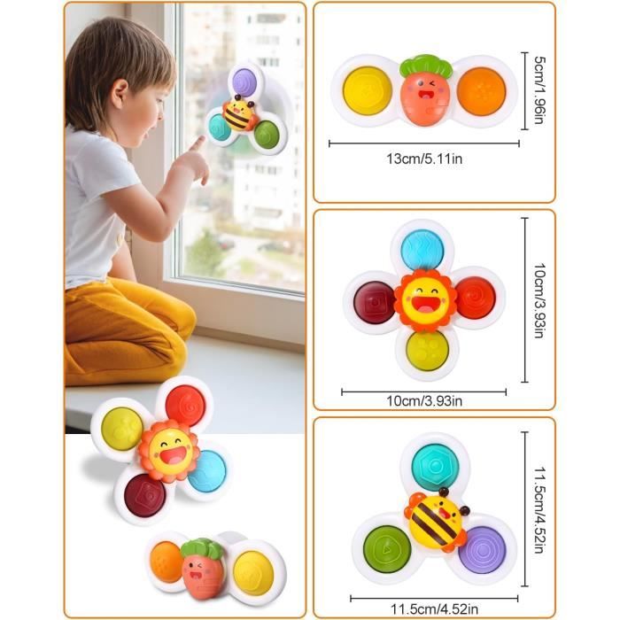 Jouets Ventouse Pour Bébé - 3 Spinners Animaux - Sensoriel, Pour Bain & Voyage - Dès 3 Mois - 5