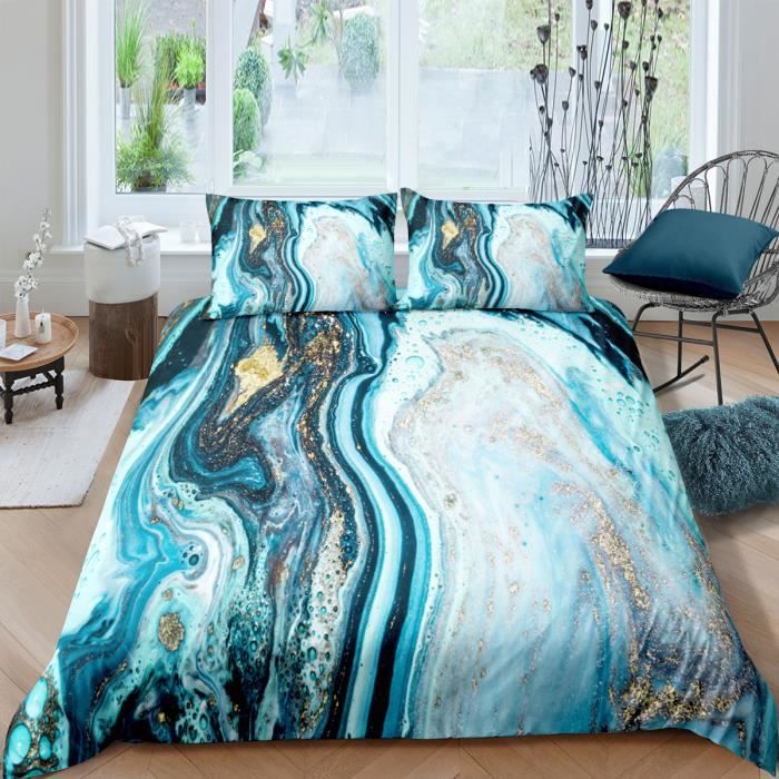 Générique Housse De Couette Marbre Parure De Lit 200x200cm Adulte Texture De Marbre Abstrait Noir 3 Pièces Parure De Lit Avec 2 Taies D'oreiller 65x65cm, Fille Garcon Decoration Chambre