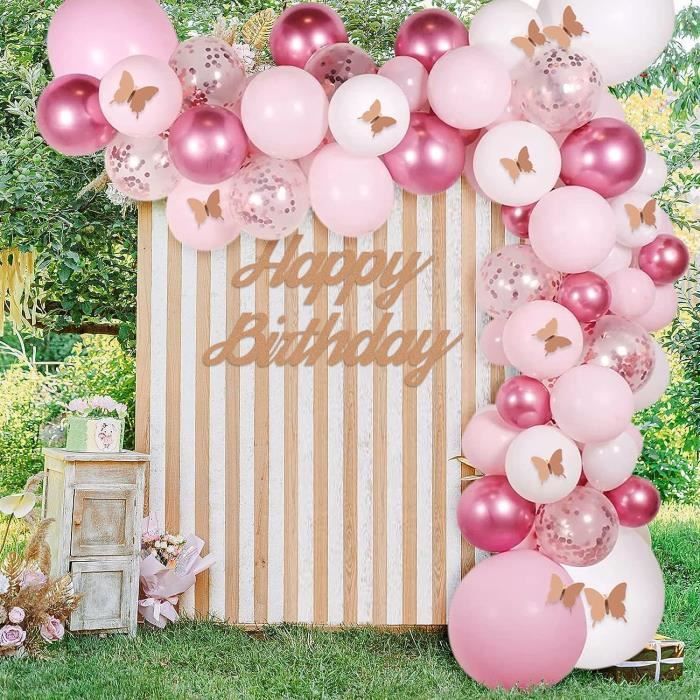 Kit d'arche de guirxiété de ballons rose et or, ornement papillon,  décoration pour anniversaire de