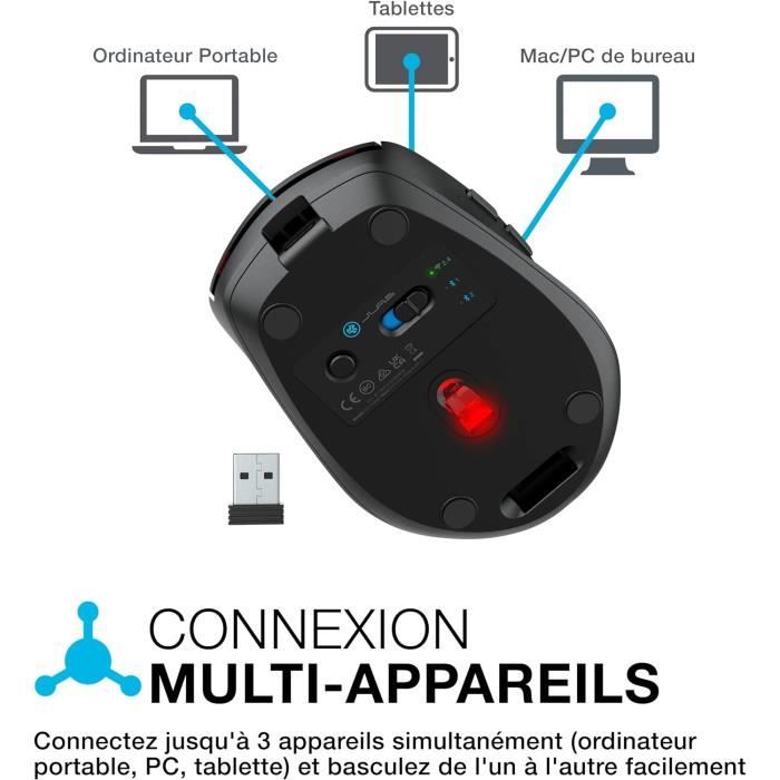 JLab GO Charge Souris Sans Fil Bluetooth - Silencieuse Rechargeable Ergonomique - Multi Appareils
