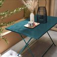 Table de jardin bistrot pliable - Emilia rectangle bleu canard- Table rectangle 110x70cm en acier thermolaqué-2