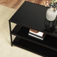 Table Basse Rectangulaire en Verre Noir Trempé au Design Moderne - avec Support de Rangement - 110*40*42cm-2