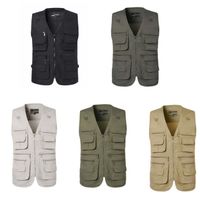 Gilet de pêche pour homme - Gilet léger - Plusieurs poches - Sans manches - Pour voyage - Kaki - XXL