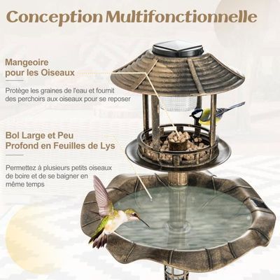 Mangeoire Solaire à Oiseaux Suspendue - IP65 étanche - Panneau Solaire Intégré - 8-12h Lumière - Métal - Jardin