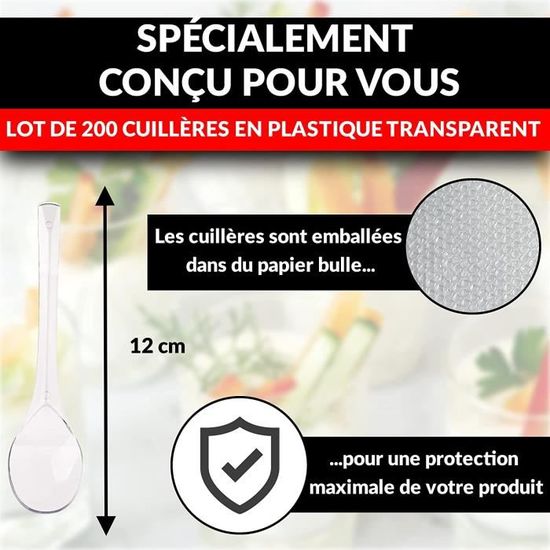 200 Cuillères Plastique Transparent, Idéal pour les Verrines et Desserts