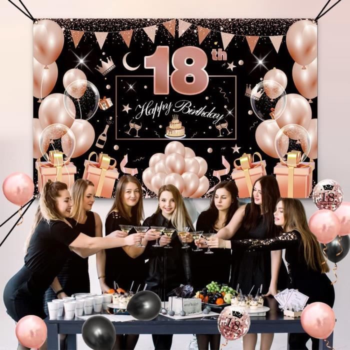 Décoration Anniversaire 18 Ans Noir Or - Banderole 185x115 Cm - Pour Fête Garçon Ou Fille