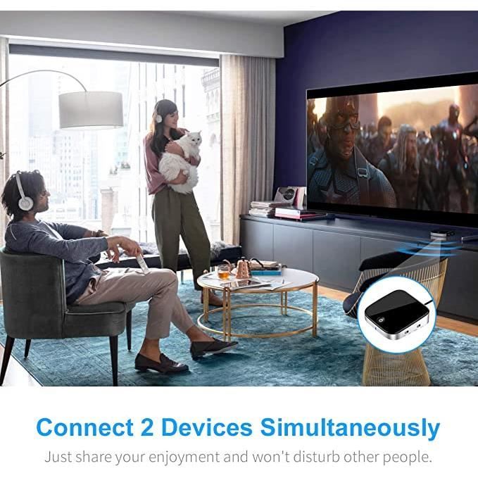 Récepteur Émetteur Bluetooth 5.0, Adaptateur Audio sans Fil 2 en 1 ZIOCOM,pour  TV/PC/MP3/Gym/Avion/Haut-parleur et Stéréo Domestique - Cdiscount TV Son  Photo