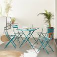 Table de jardin bistrot pliable - Emilia rectangle bleu canard- Table rectangle 110x70cm en acier thermolaqué-3