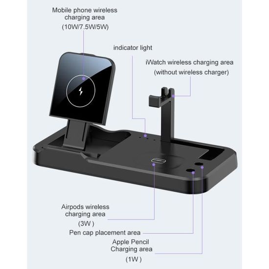 Chargeur Sans Fil 4 En 1 Magnétique 15W – Charge Rapide Smartphone, écouteurs, Tablette, Design élégant Voyage - 5