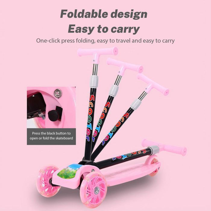 Trottinette Enfant 3 Roues MUL-BOUTIQUE – Lumières LED, Hauteur Réglable, Pliable, Pour 2 à 8 Ans, 80 Kg Max