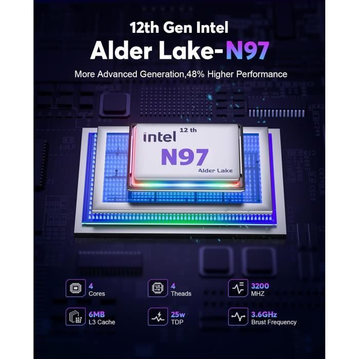Mini PC NiPoGi Intel N97 16Go RAM 1To SSD - Ordinateur Miniature 4K Dual Display