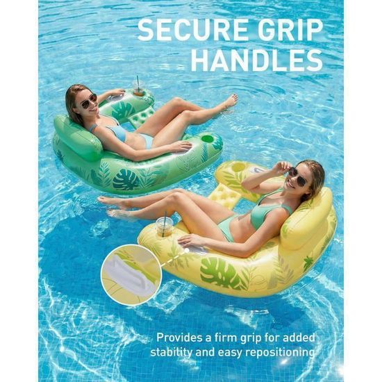 EcoFurnix-Lot de 4 Fauteuil Gonflable Piscine, 119 x 86 cm Bouee Gonflable Adultes avec Porte-Gobelets & Poignée, Capacité 100 kg - Jeux - Jouets