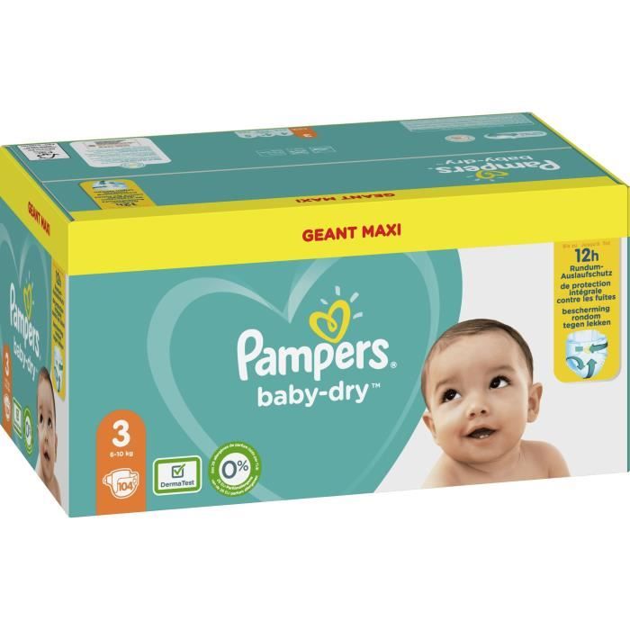 PAMPERS Baby-dry couche taille 3 ( 6-10kg ) 104 couches pas cher 