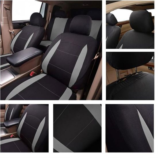 Housses De Siège Auto Universelles – Noir Et Gris Jacquard – Compatibles Airbag – Kit Avant Complet Avec Poches