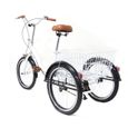 20" Tricycle une vitesse vélo à 3 Roues Adulte Tricycle avec Panier Blanche-0