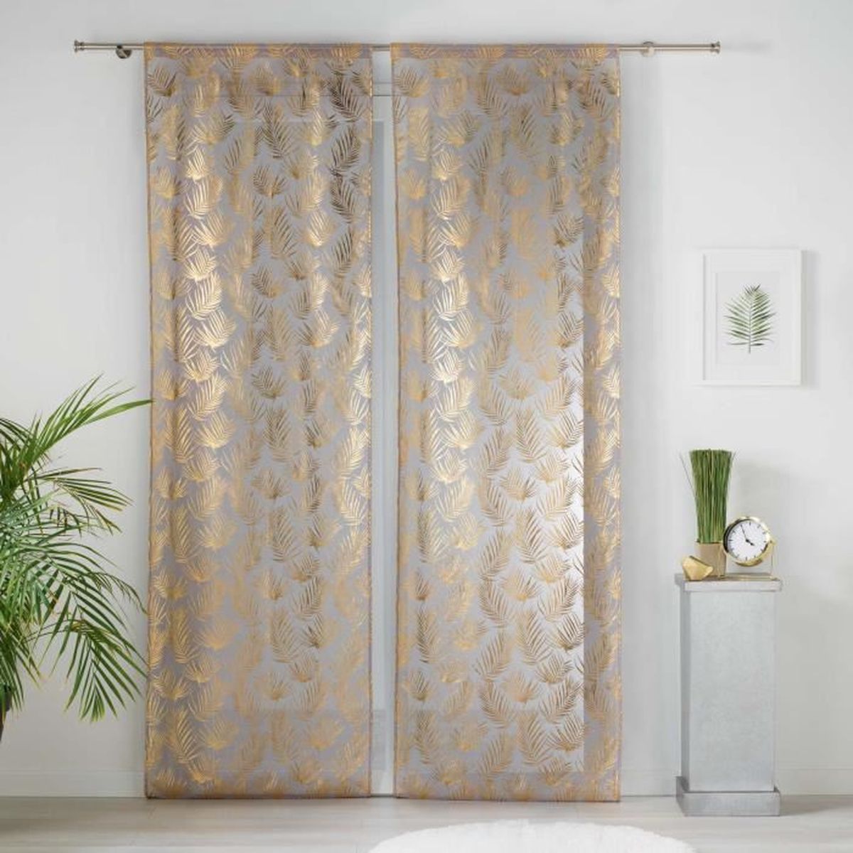 douceur dint/érieur paire droite passe tringle 2x60x160cm voile sable+pompons coeur scandi