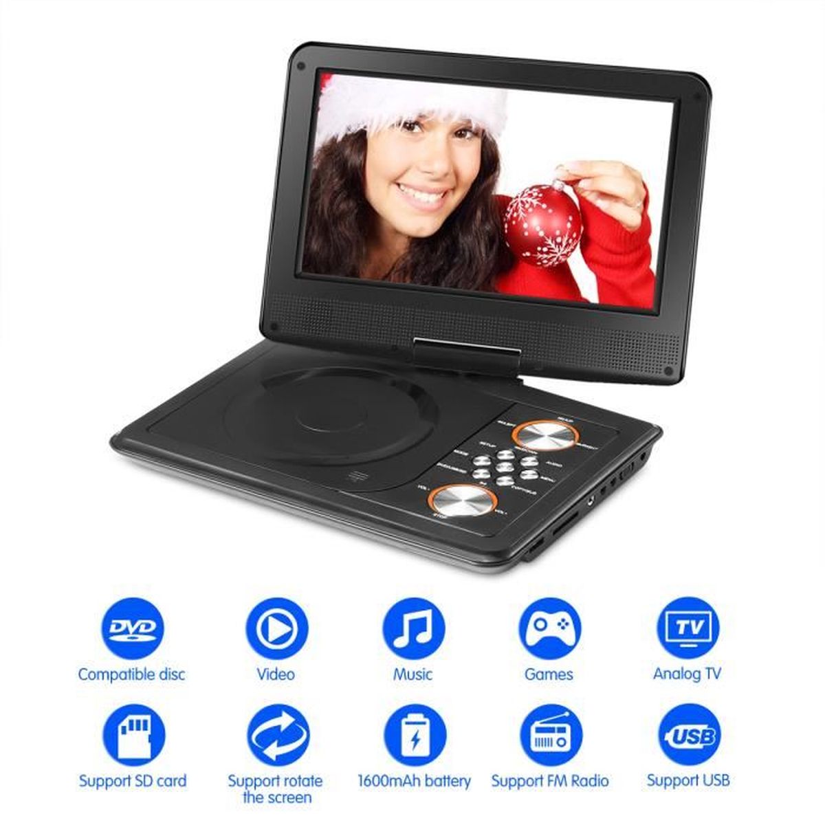 Film Avec Telephone Portable Sur La Table Lecteur DVD CD portable 9" avec support de chargeur de voiture SD/MMC