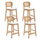 WAHSON OFFICE CHAIRS Wahson Tabouret de Bar Lot de 4 Tabouret, Chaise de Bar en Bois et Cannage avec Coussin Imperméable pour Cuisine, Similicuir, Blanc